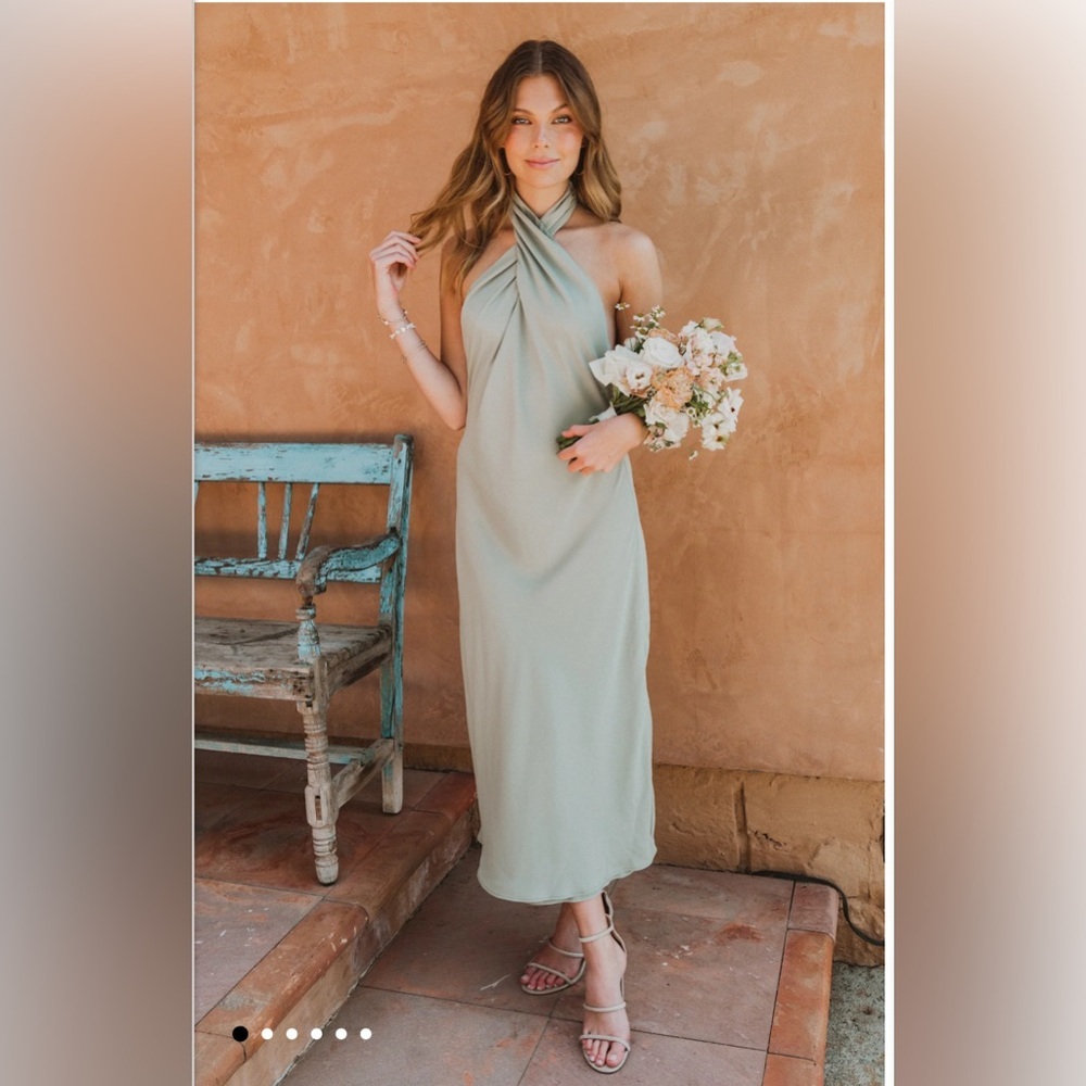 Jasmine Halter Midi Dress (Show Me Your Mumu) - Moss Green Crisp